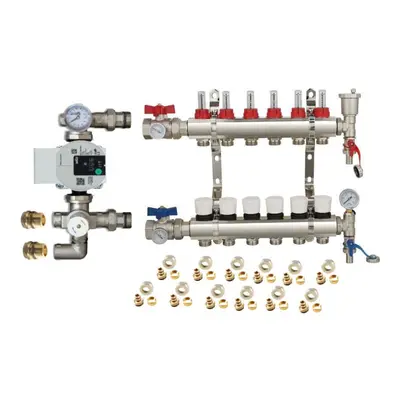 (6 PORT) Water Underfloor Heating Kit - Ports Manifold with Pump and Blending Valve Set