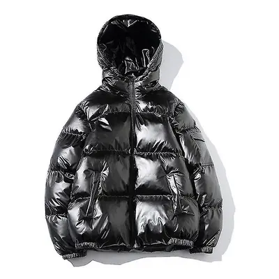 (Men's Glossy Puffer Jacket Metallic Shiny Down Coat) Men's Glossy Puffer Jacket Metallic Shiny 