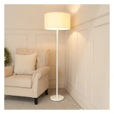 ValueLights Charlie White Stem Floor Lamp with Natural Drum Lamp Shade