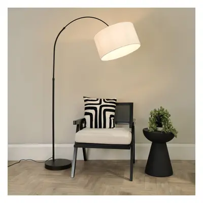 ValueLights Louis Black Arched Curved Floor Lamp with White Shade