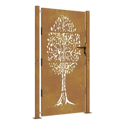 (105 x cm) vidaXL Garden Gate Fence Gate Fence Panel 105x80 cm Corten Steel Tree Design