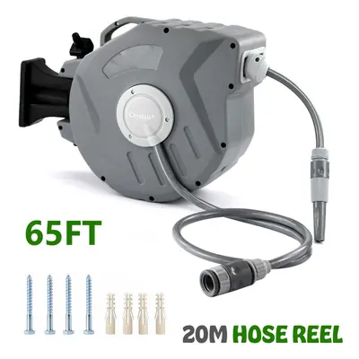 20m Garden Patio Hose Reel Wall Mounted Retractable Auto Rewind Pipe 180Â° Swivel