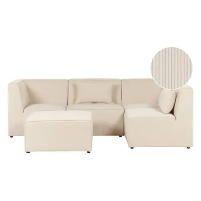 Left Hand Seater Modular Jumbo Cord Corner Sofa with Ottoman Beige LEMVIG