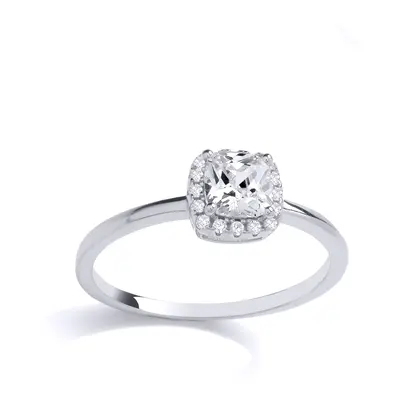 (L) Jewelco London Ladies Rhodium Plated Sterling Silver Square Cushion Halo Solitaire Engagemen