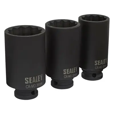 3 PACK - 30mm 32mm 36mm DEEP Impact Socket Set - 1/2" Square Drive - Point