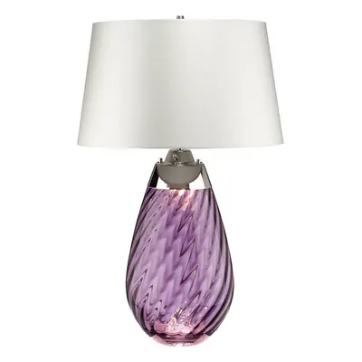 Table Lamp Off White Shade & Plum tinted Glass LED E27 60W Bulb d01883