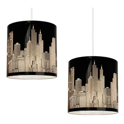 Pair of - Modern Gloss Black New York Skyline Ceiling Pendant Shades