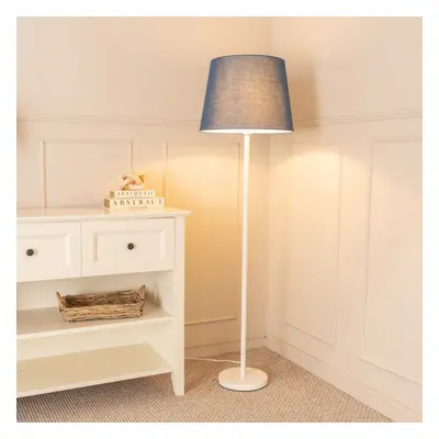 ValueLights Charlie White Stem Floor Lamp with Navy Blue Tapered Shade