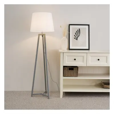 ValueLights Lottie White Tapered Shade Grey Wood Tripod Floor Lamp