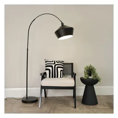 ValueLights Louis Black Metal Shade Black Arched Floor Lamp & Bulb