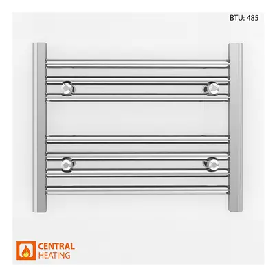 (600 x 400mm (BTU: 485), Angled Chrome Valves) 600mm Wide Chrome Towel Rail Radiator With Valves