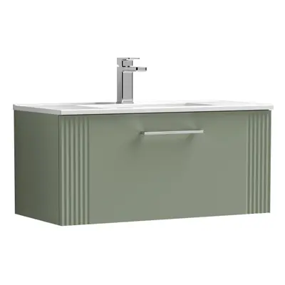 Retro Drawer Wall Hung Vanity Unit with Minimalist Tap Hole Ceramic Basin - 800mm - Satin Green 