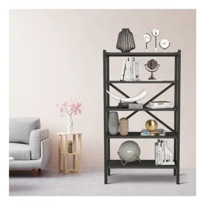 (Anthracite) 5-Shelf Wood Bookcase Unit With Metal Frame