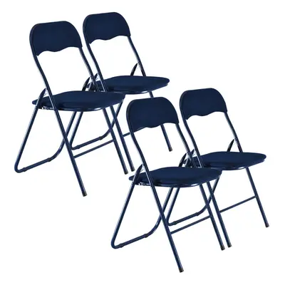 (Blue, Ribcord) 4x Folding Lightweight Chair Set Metal Frame Seats