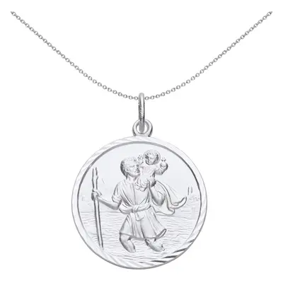 Jewelco London Unisex Sterling Silver St Christopher Medallion Necklace 26mm inch - GVP494