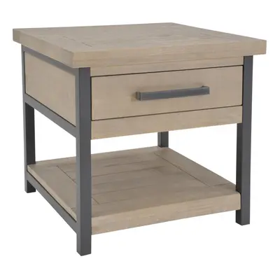 FWStyle Side Table Drawer with Shelf Solid Pine