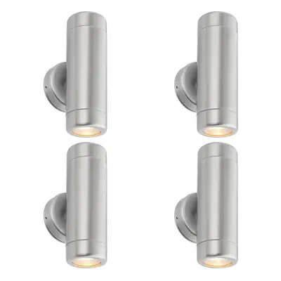 4 PACK Up & Down Twin Outdoor Wall Light - x 7W LED GU10 - Stainless Steel