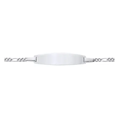 Jewelco London Kids Rhodium Plated Sterling Silver Figaro Chain Oval Bar Identity ID Bracelet + 