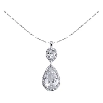 Jewelco London Ladies Sterling Silver Pear Oval Cubic Zirconia Tears of Joy Pendant Necklace inc