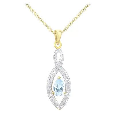 Jewelco London 9ct Yellow Gold Round 1.5pts Diamond Pear 0.48ct Blue Topaz Teardrop Pendant Neck