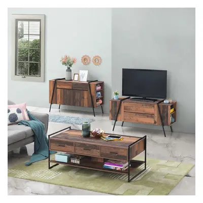 Abbey Rustic Industrial Piece Living Room Set Coffee Table Sideboard TV Unit