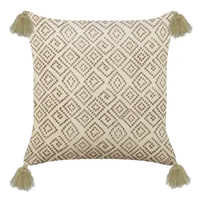 Velvet Cushion Geometric Pattern with Tassels x cm Beige SANTOLINA