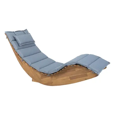 Sun Lounger with Cushion Wood Blue BRESCIA