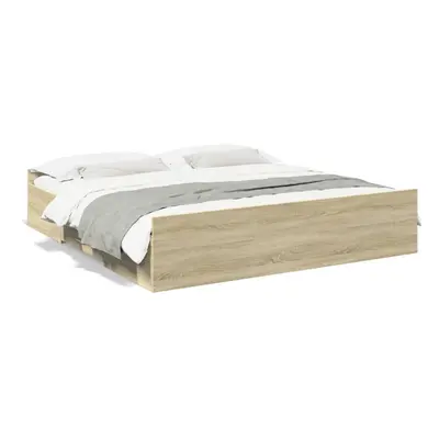 (sonoma oak, x cm) vidaXL Bed Frame with Drawers Bed Base Sonoma Oak 120x200 cm Engineered Wood