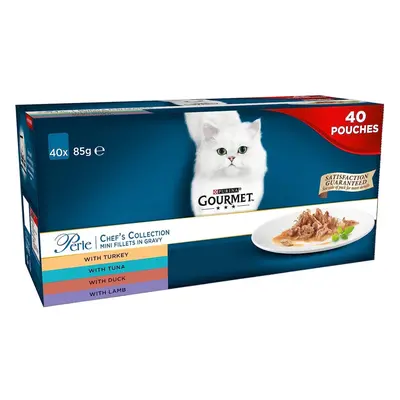 Gourmet Wet Cat Food Pouches in Gravy - Perle Chef's Collection x 85g - Mix of Fish, Lamb, Duck,