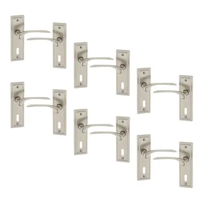 (6x Satin Nickel Keyhole) 4/6Pcs Como Metal Door Easy Fits Lever Handles Polish Satin Rose Round