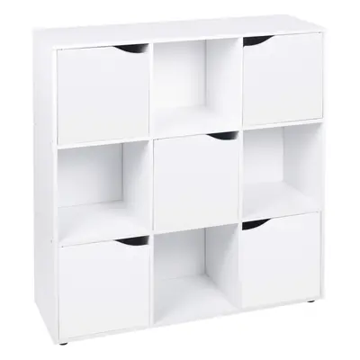 (9 Cube - White, White) Cube Wooden Storage Bookcase Unit With Doors