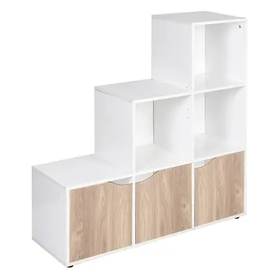 (White, Oak) Cube Step Storage Bookcase Shelf Unit Doors Wood