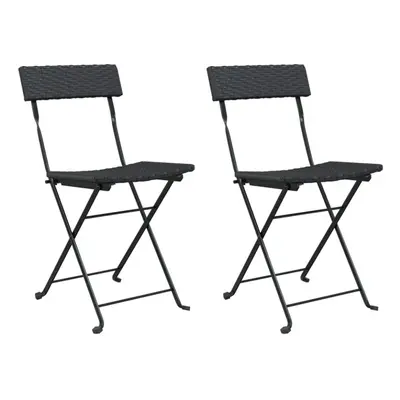 (black) vidaXL Folding Bistro Chairs Poly Rattan and Steel Patio Outdoor Dining Chair