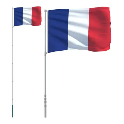 vidaXL France Flag and Pole 5.55 m Aluminium Outdoor Garden Camper Flag Pole