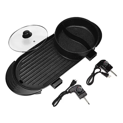 110V 1200W Electric 2-in-1 Hot pot BBQ Oven Grill Pan Portable Non-Stick Shabu Dinner