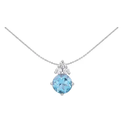 Jewelco London Ladies Sterling Silver Swiss Blue CZ Trilogy Accented Solitaire Cluster Pendant N