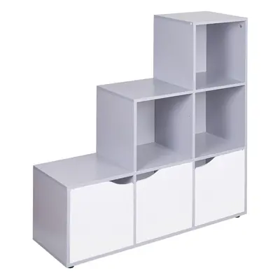 (Grey, White) Cube Step Storage Bookcase Shelf Unit Doors Wood