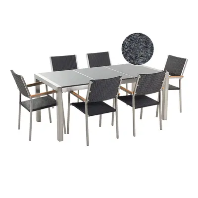 Dining Set for GROSSETO Stone Granite Effect 180x90x76 cm Black