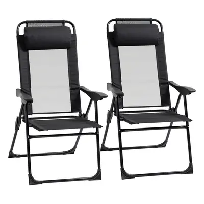 Outsunny Set of Metal Portable Folding Recliner w/ Adjustable Black