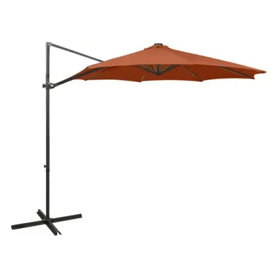 vidaXL Cantilever Garden Parasol with Pole and LED Lights Umbrella Terracotta