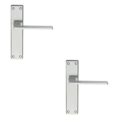 2x Flat Straight Lever on Latch Backplate Door Handle x 40mm Satin Chrome