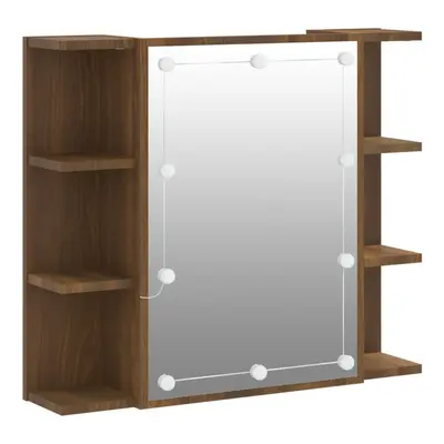 (Brown oak) vidaXL Mirror Cabinet with LED Washroom Storage Cabinet Bathroom Vanity Unit