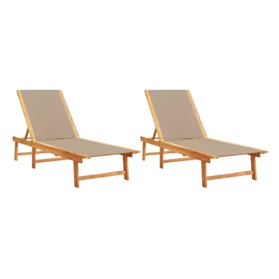 (taupe, 2x sun lounger) vidaXL Sun Lounger Bed Outdoor Garden Recliner Solid Acacia Wood and Tex