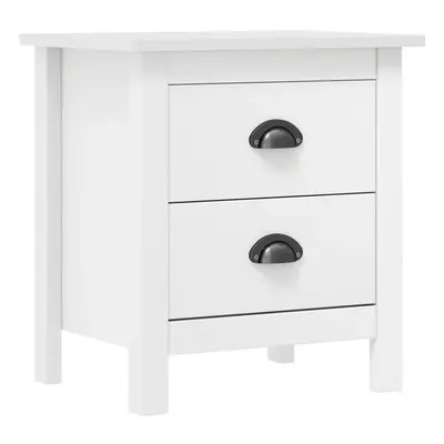 vidaXL Solid Wood Pine Bedside Cabinet Hill White Wooden Sideboard Bed Stand