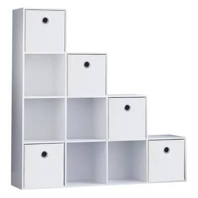 (White, White) Durham Cube Staircase Shelf Drawer + Baskets