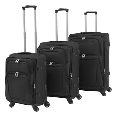 vidaXL Piece Soft Case Trolley Set Black Wheeled Travel Luggage Suitcase Bag