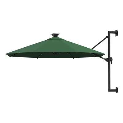 vidaXL Wall-mounted Parasol with LEDs and Metal Pole Green Patio Sunshade