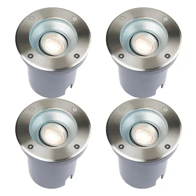 4 PACK Recessed Outdoor IP67 Round Ground Light - 50W GU10 - Stainless Steel