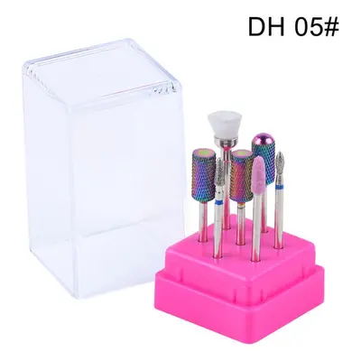 (DH 05#) 7pcs Nail Drill Bits Container Box Grinding Remove UV Gel Auroras Nail Art Design Tools