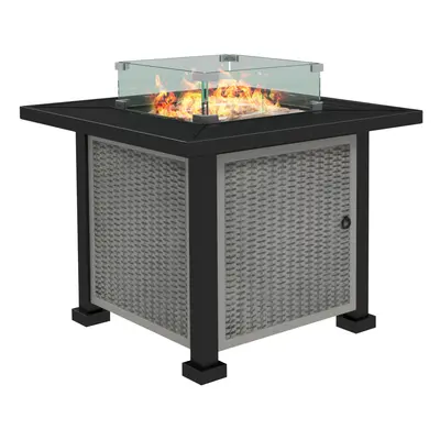 Outsunny Outdoor Propane Gas Fire Pit Table w/ Wind Screen & Glass Beads, Grey